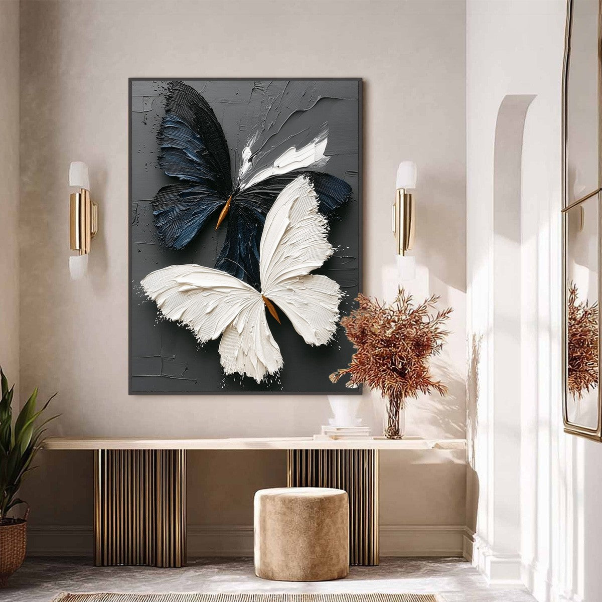 DUALITY: Textured Impasto Black and White Butterfly Painting - Image 4