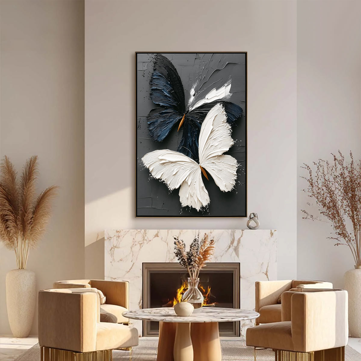 DUALITY: Textured Impasto Black and White Butterfly Painting - Image 6