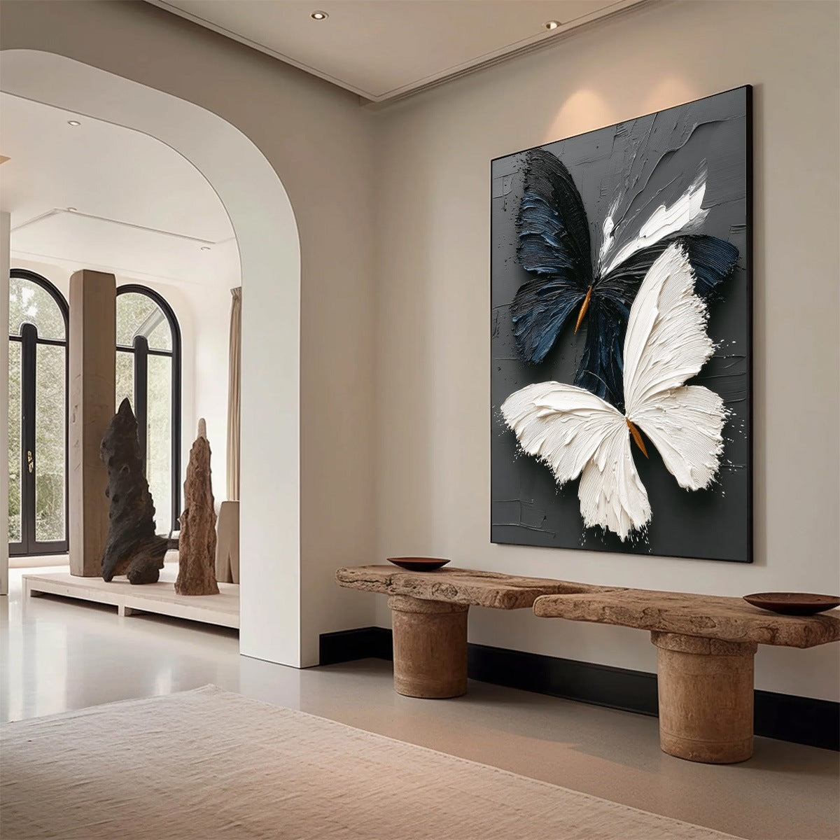 DUALITY: Textured Impasto Black and White Butterfly Painting - Image 7