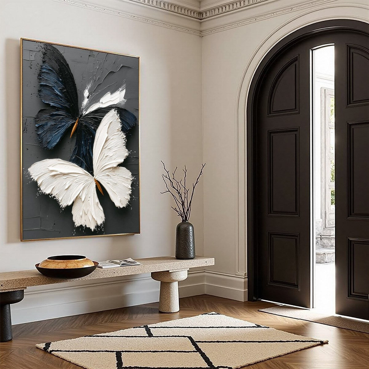 DUALITY: Textured Impasto Black and White Butterfly Painting - Image 8
