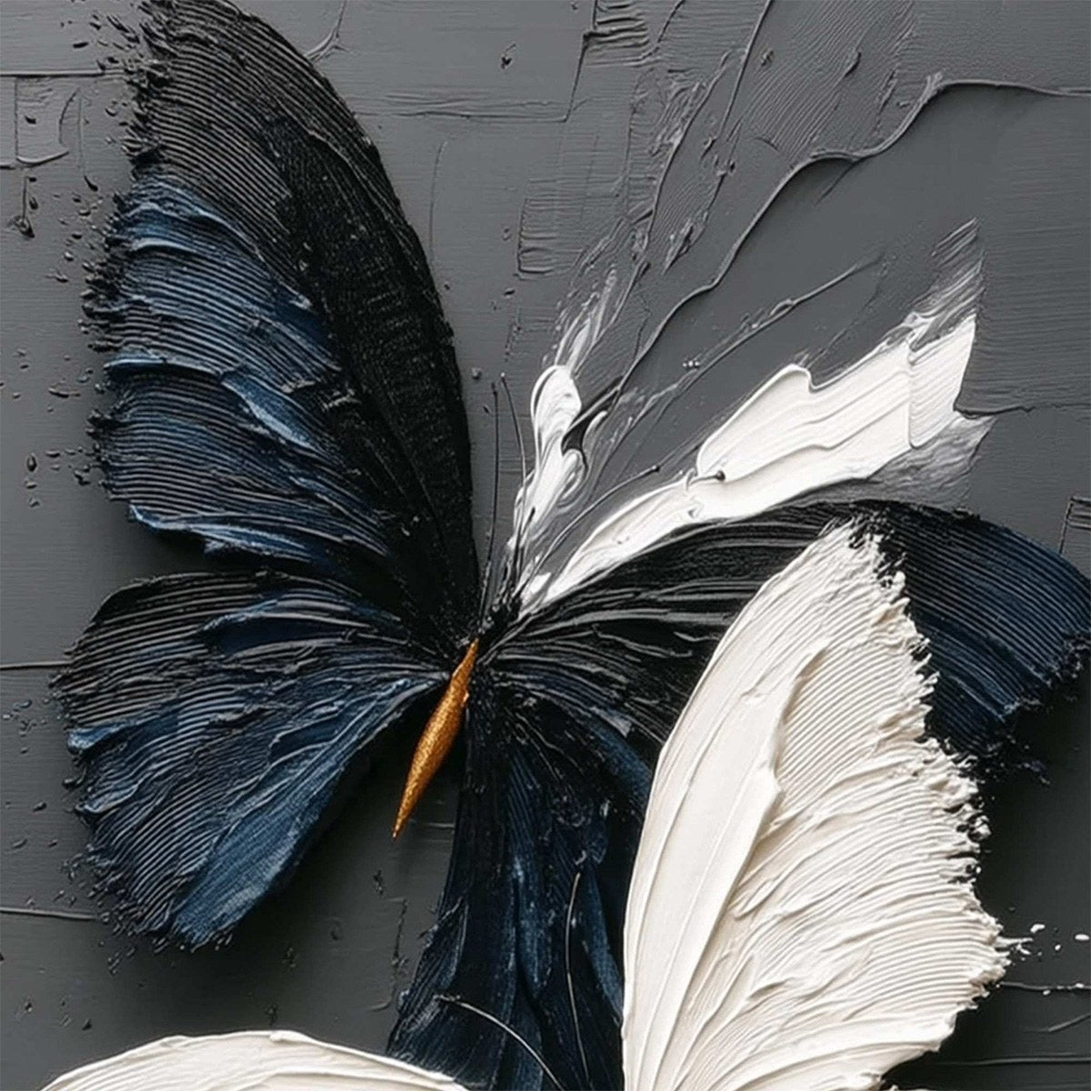 DUALITY: Textured Impasto Black and White Butterfly Painting - Image 3