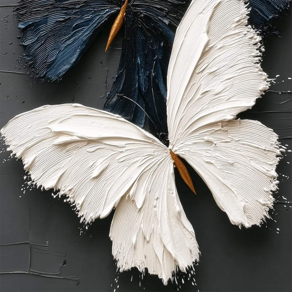 DUALITY: Textured Impasto Black and White Butterfly Painting - Image 5