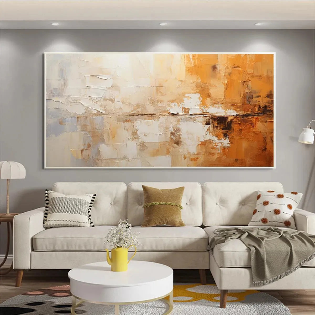 DESERT DUSK: Panoramic Abstract Painting in Orange and Beige, Textured Canvas, Modern Wall Art - Image 2