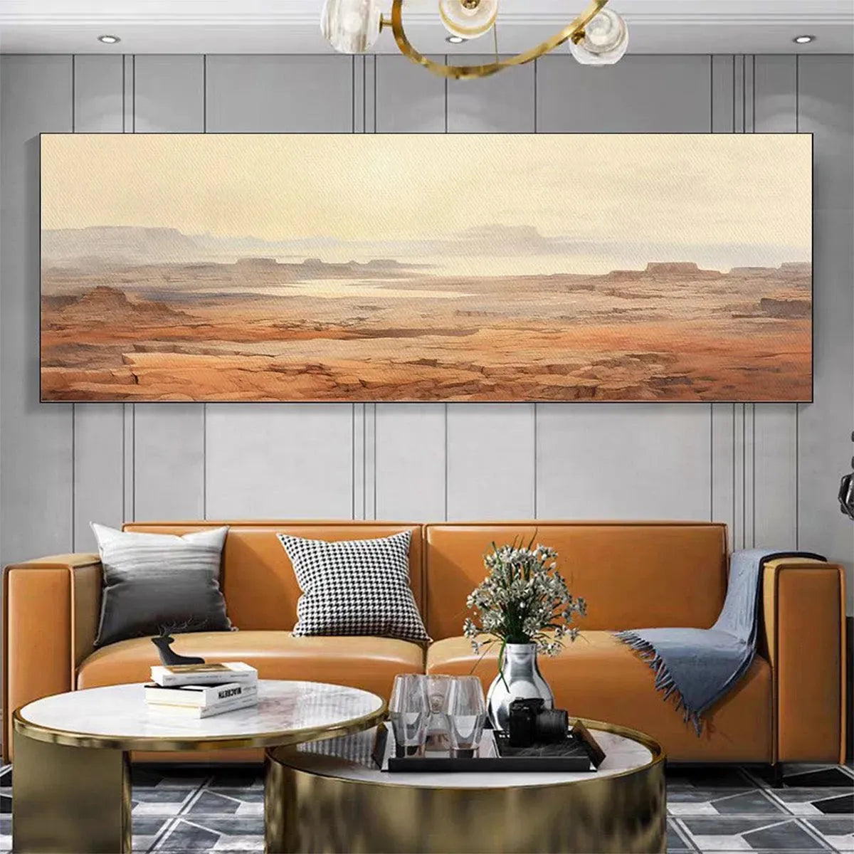 DESERT MIST PANORAMIC: Desert Landscape Painting, Panoramic Wall Art, Minimalist Decor - Image 4