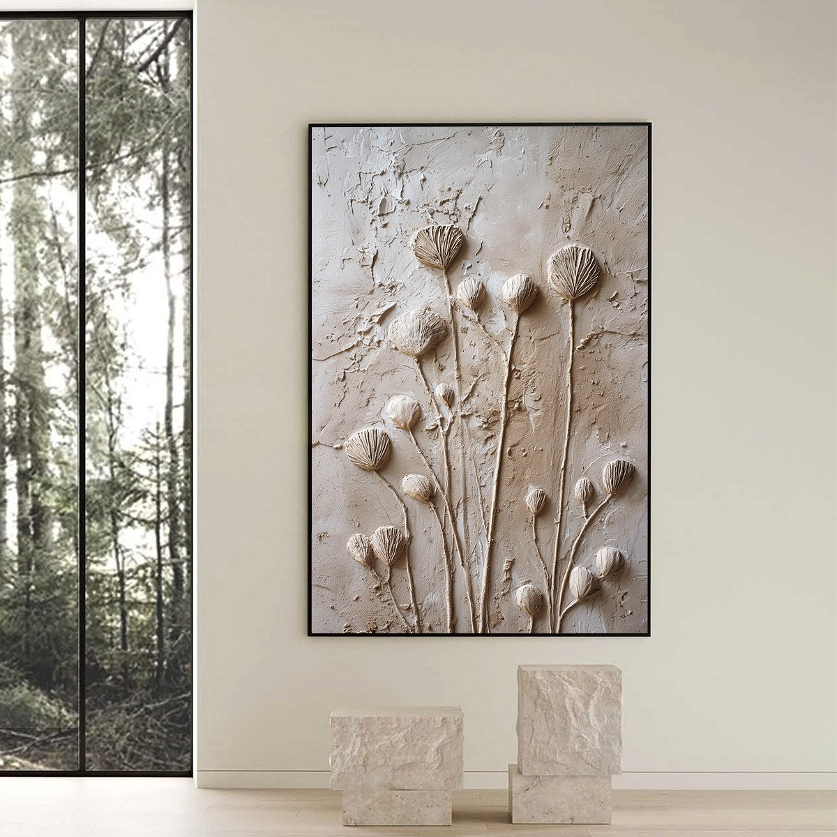 EARTHEN BLOOMS: Textured Wabi-Sabi Floral Impasto Painting - Image 6