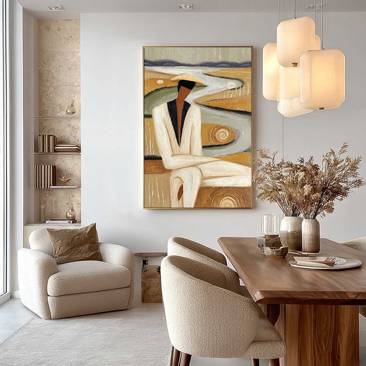 EARTHEN CONTEMPLATION: Textured Figurative Art of a Man in a Serene Landscape - Image 4