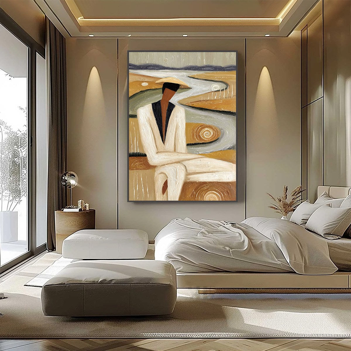 EARTHEN CONTEMPLATION: Textured Figurative Art of a Man in a Serene Landscape - Image 6