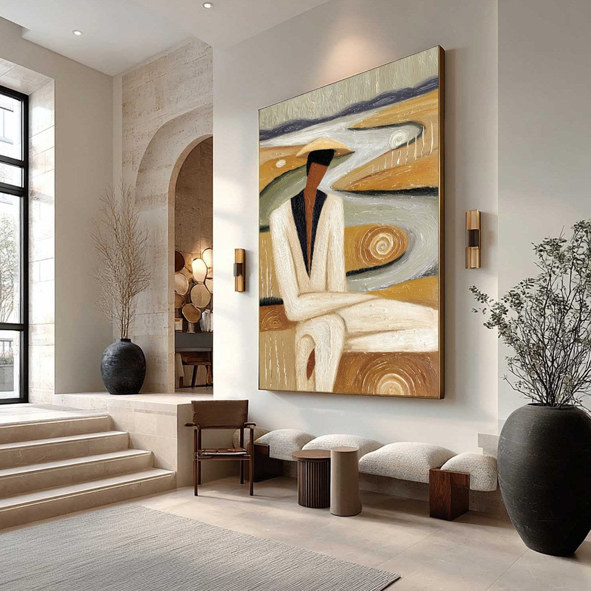 EARTHEN CONTEMPLATION: Textured Figurative Art of a Man in a Serene Landscape - Image 7