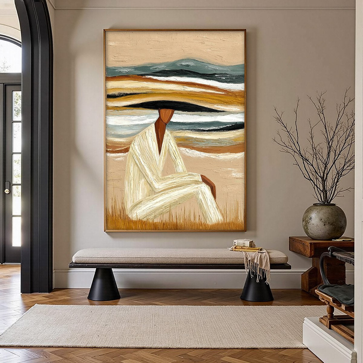 EARTHEN REPOSE: Textured Abstract Figurative Painting for Modern Decor - Image 2