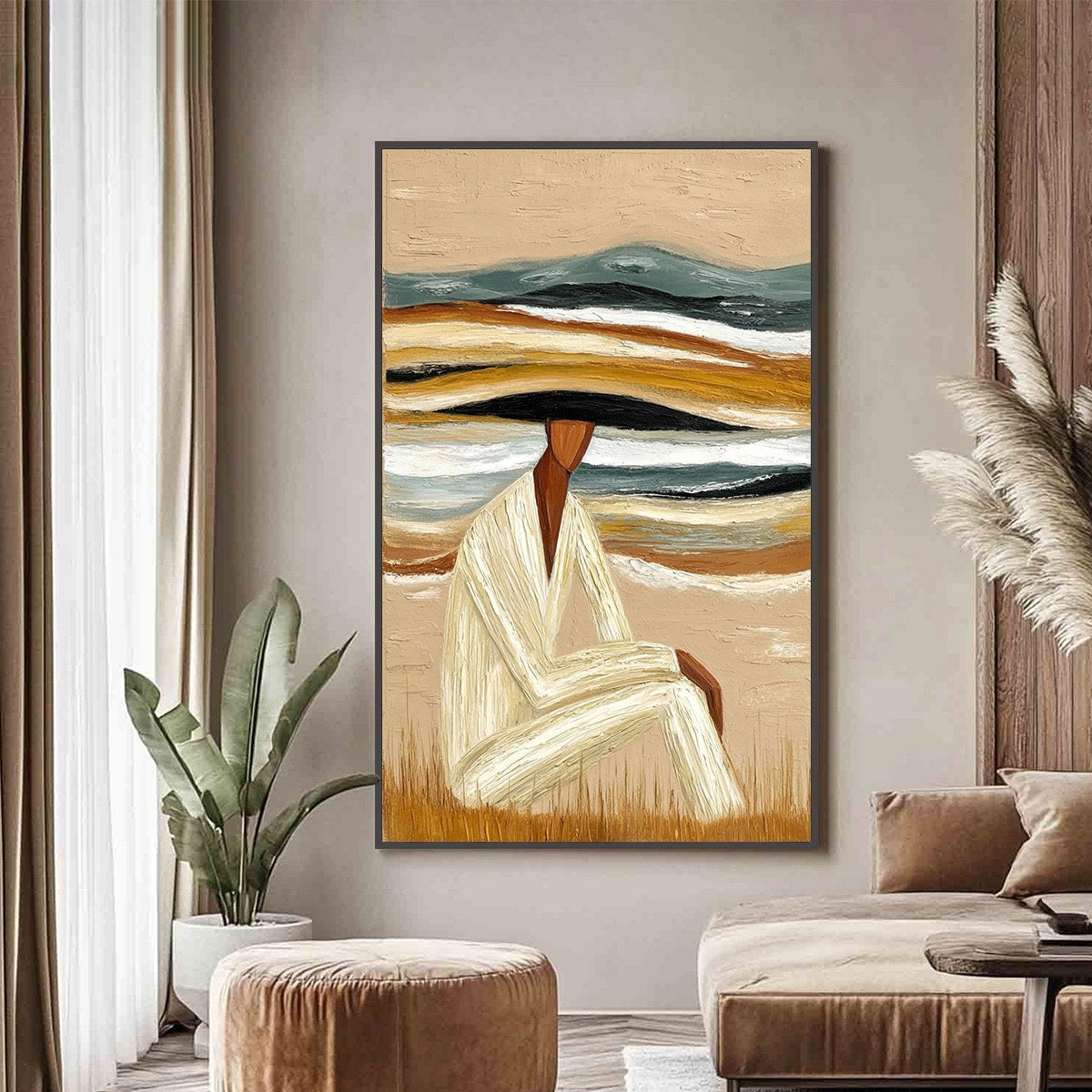 EARTHEN REPOSE: Textured Abstract Figurative Painting for Modern Decor - Image 4