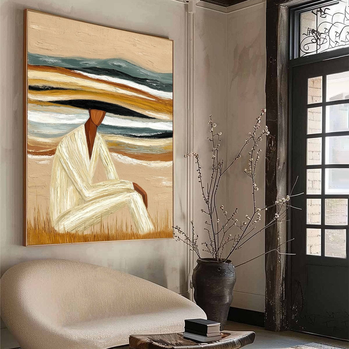 EARTHEN REPOSE: Textured Abstract Figurative Painting for Modern Decor - Image 8
