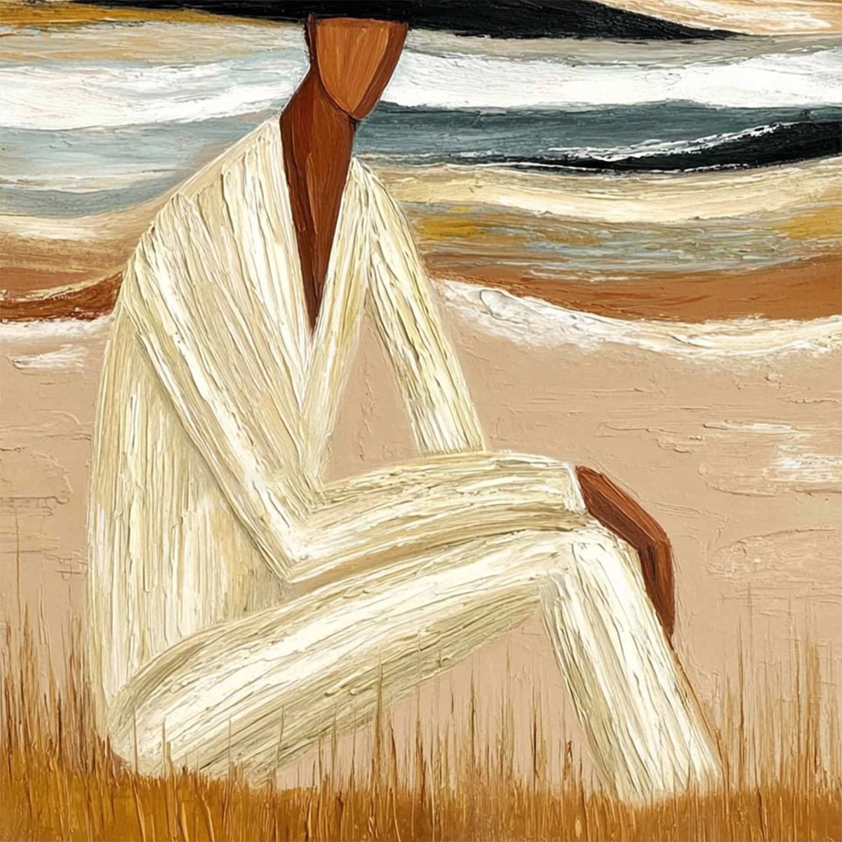 EARTHEN REPOSE: Textured Abstract Figurative Painting for Modern Decor - Image 5