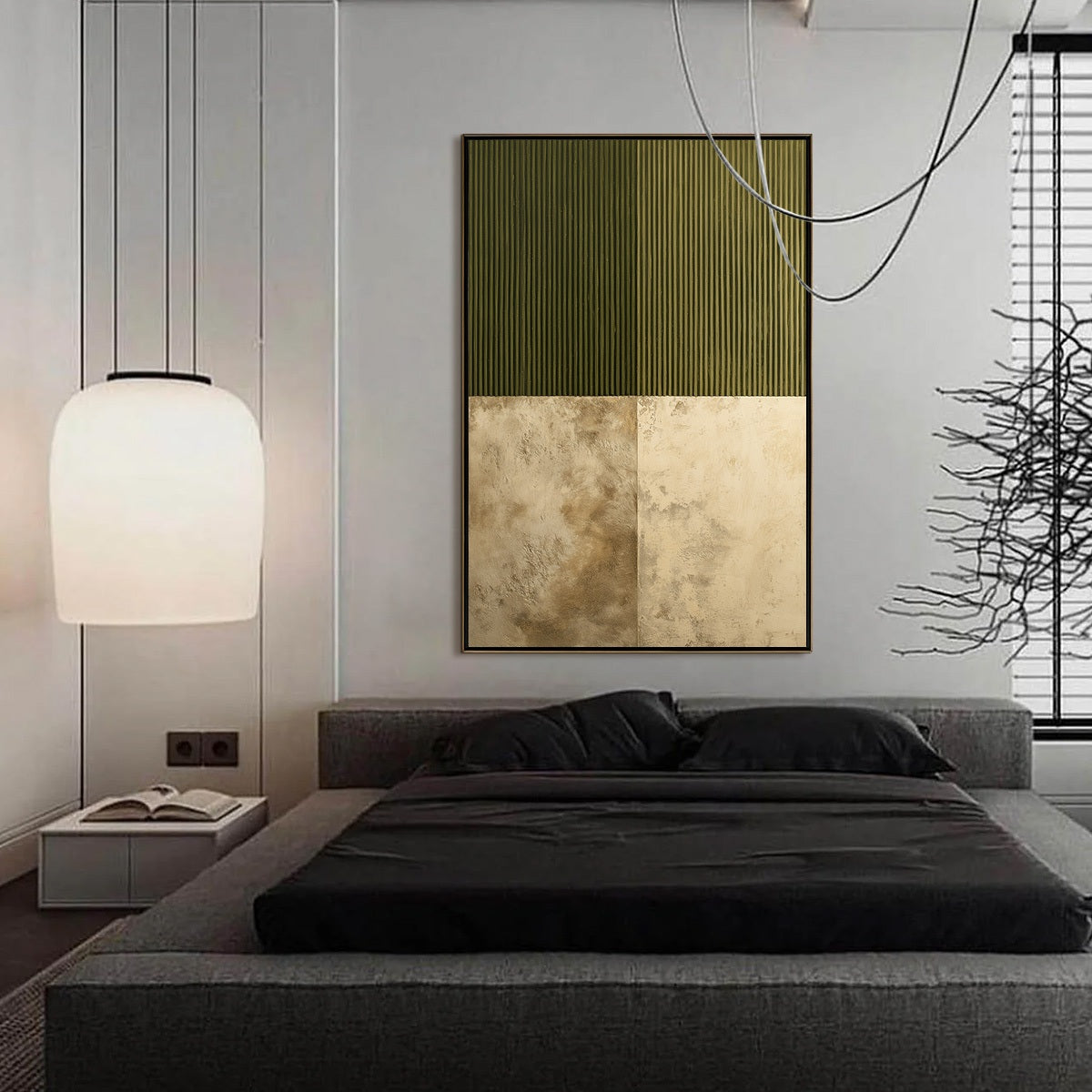 EARTHEN RHYTHM: Textured Minimalist Abstract Painting in Green and Beige - Image 4