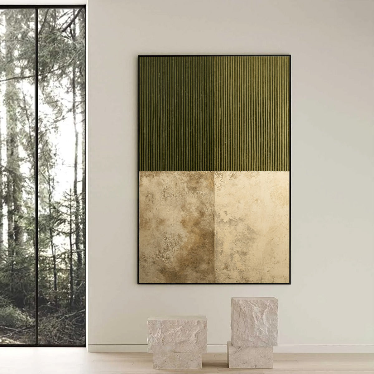 EARTHEN RHYTHM: Textured Minimalist Abstract Painting in Green and Beige - Image 6