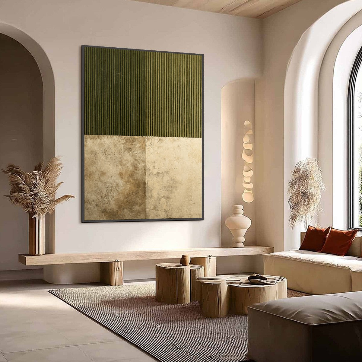 EARTHEN RHYTHM: Textured Minimalist Abstract Painting in Green and Beige - Image 7