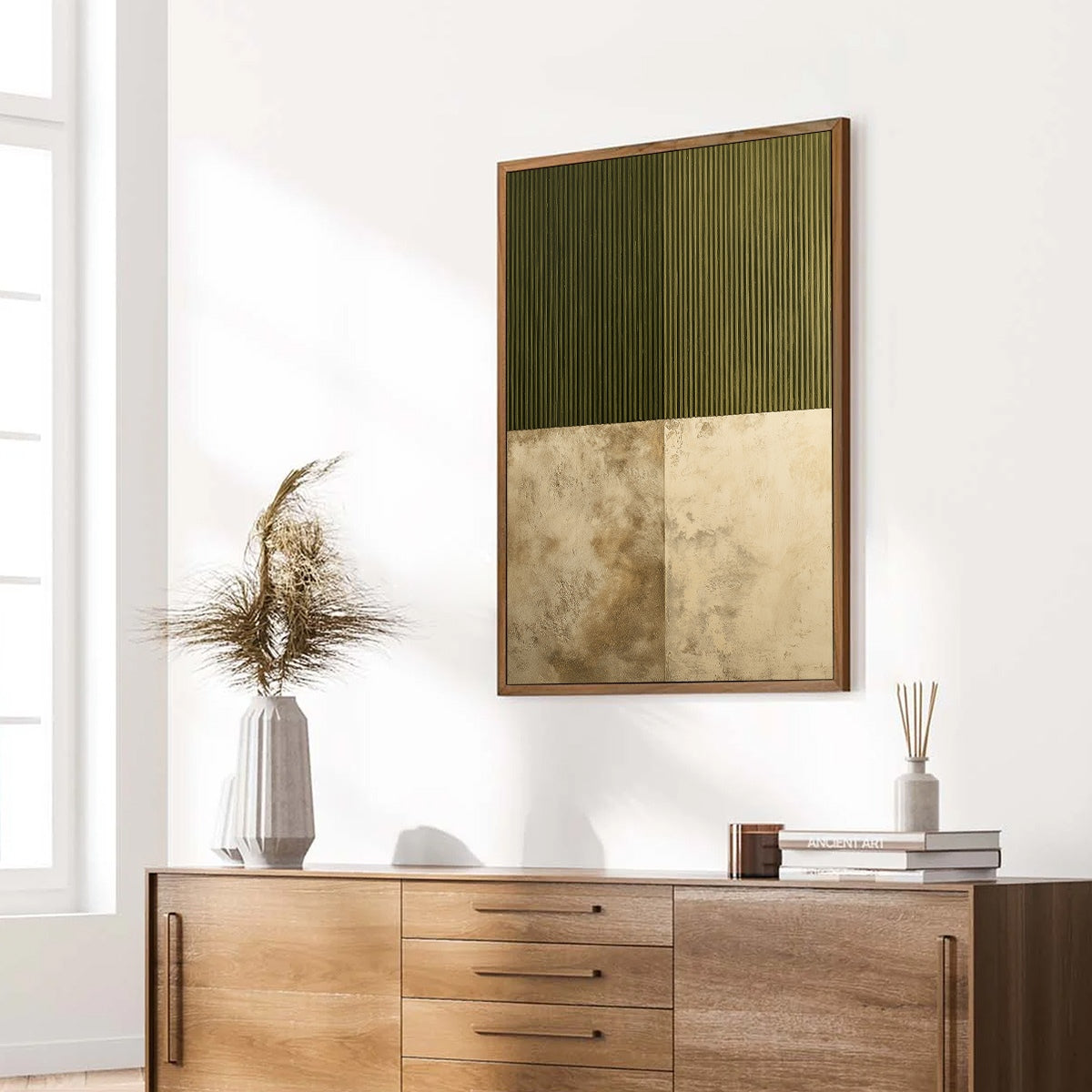 EARTHEN RHYTHM: Textured Minimalist Abstract Painting in Green and Beige - Image 8