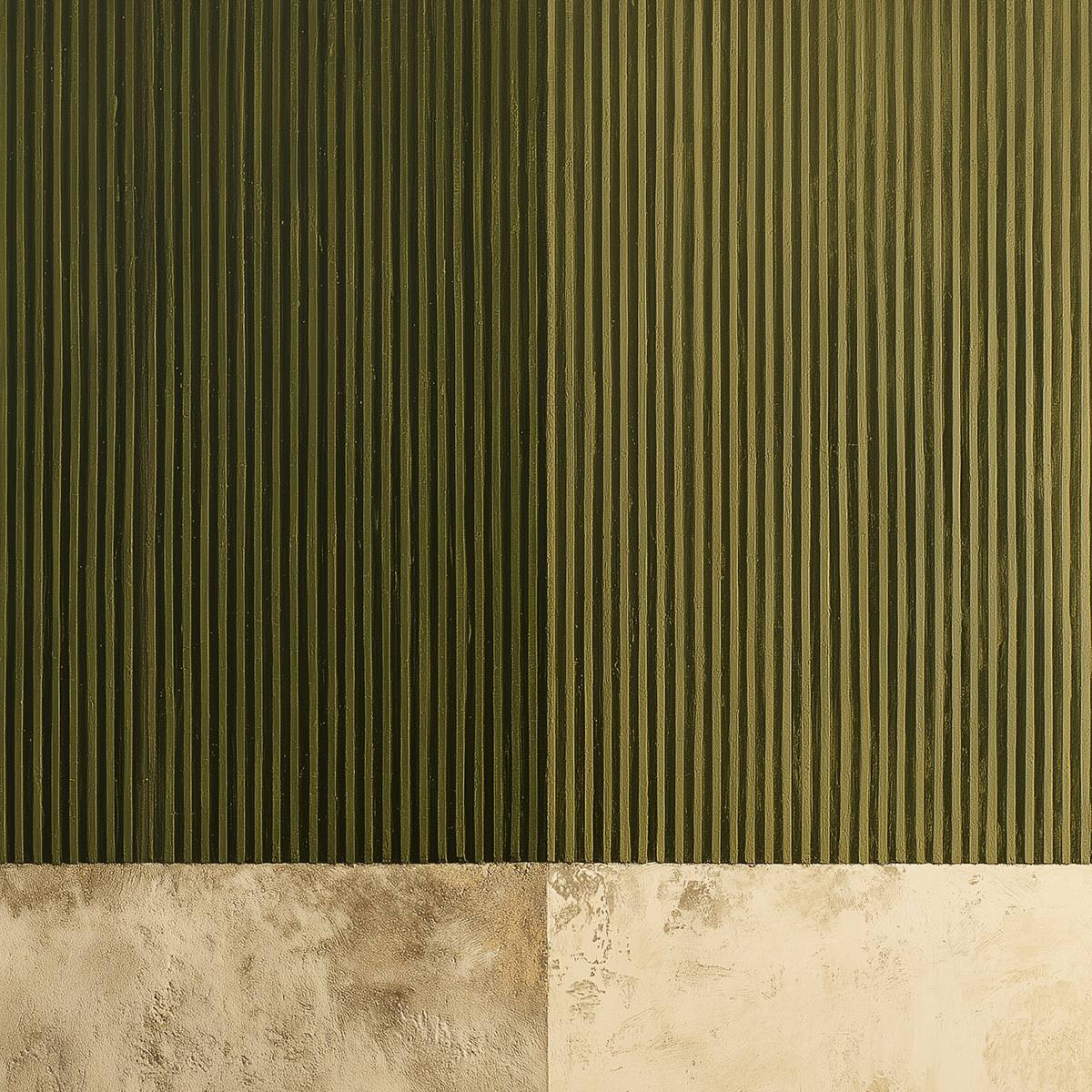 EARTHEN RHYTHM: Textured Minimalist Abstract Painting in Green and Beige - Image 3