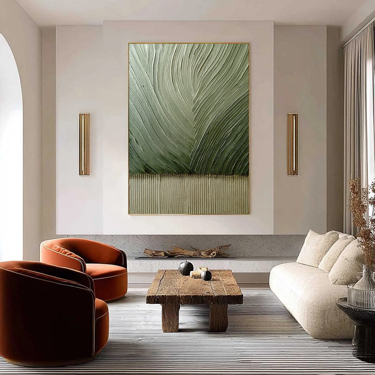 EARTHEN WEAVE: Textured Green and Beige Wabi Sabi Abstract Painting - Image 2
