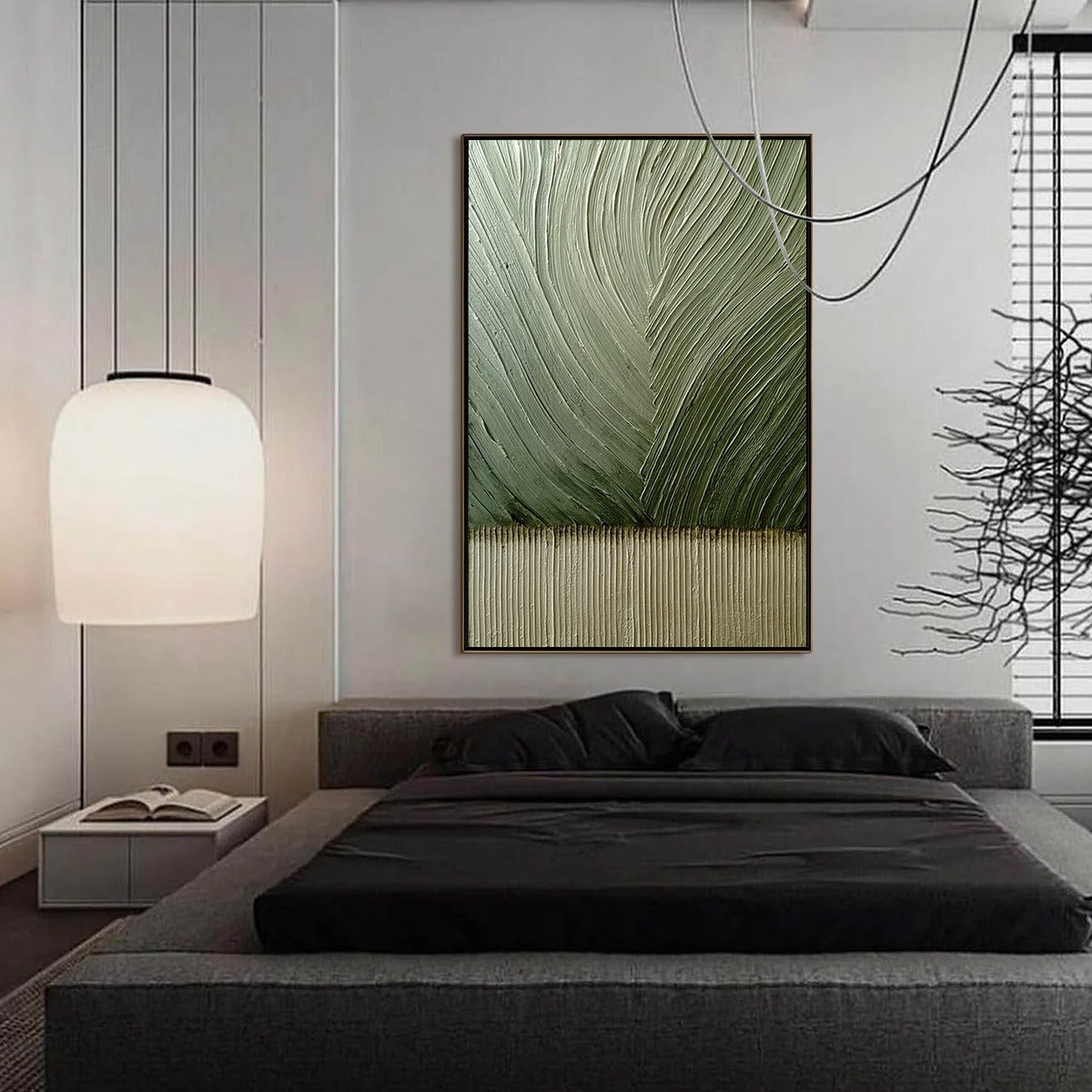 EARTHEN WEAVE: Textured Green and Beige Wabi Sabi Abstract Painting - Image 4