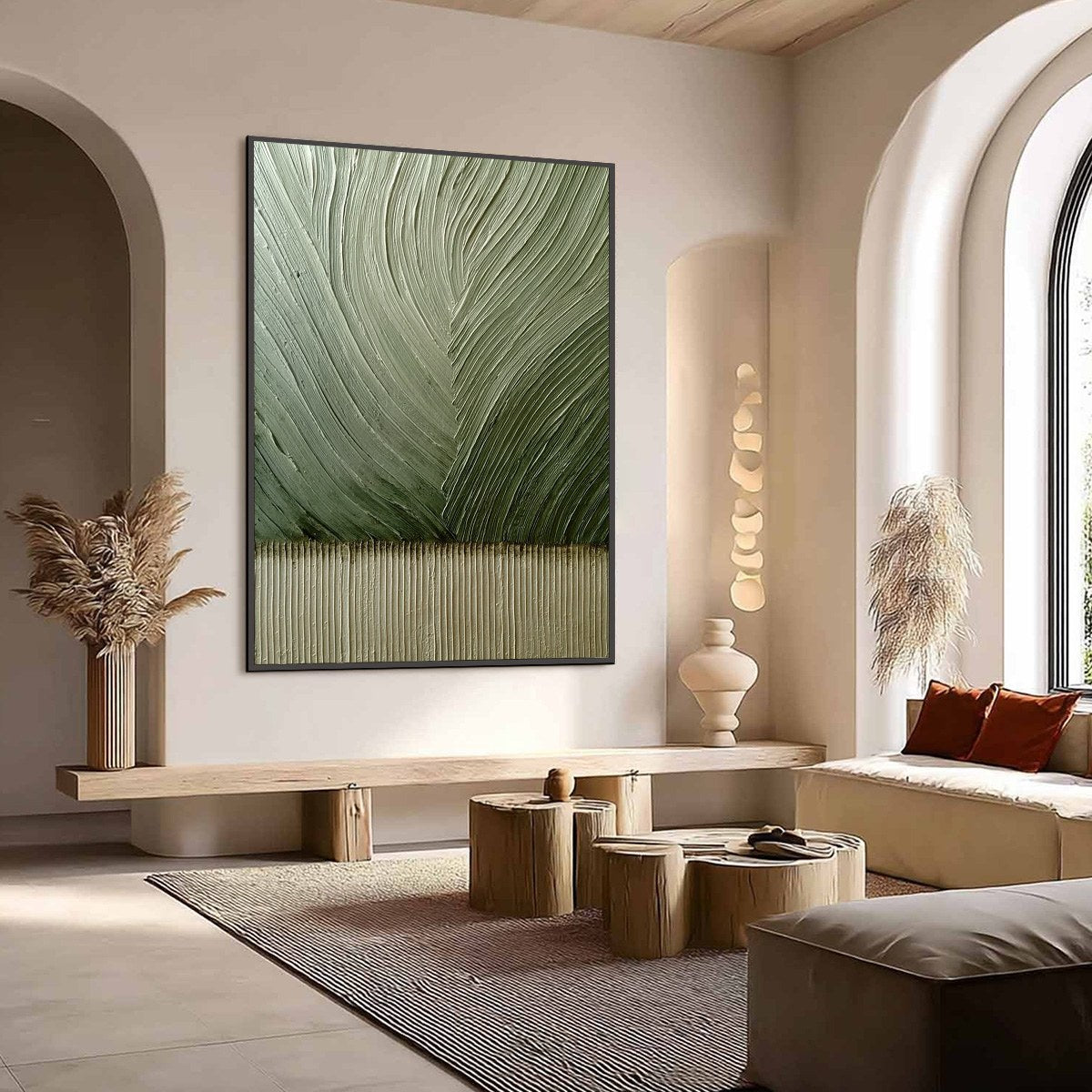 EARTHEN WEAVE: Textured Green and Beige Wabi Sabi Abstract Painting - Image 7