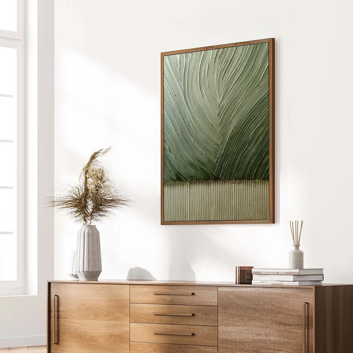 EARTHEN WEAVE: Textured Green and Beige Wabi Sabi Abstract Painting - Image 8