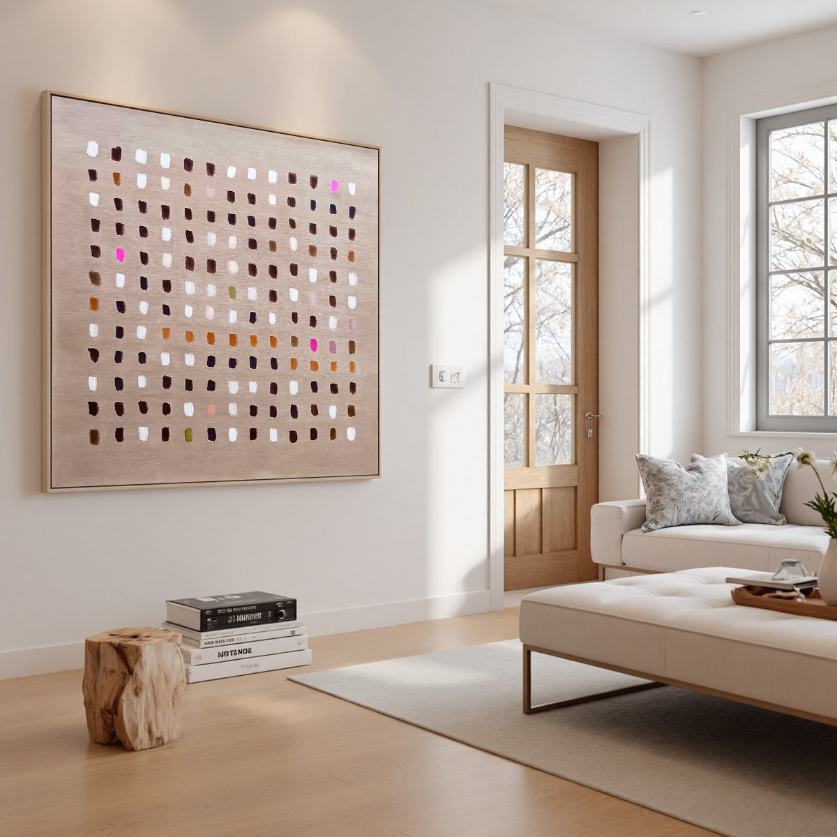 EARTHEN ECHOES Minimalist Abstract Grid Oil Painting - Image 3