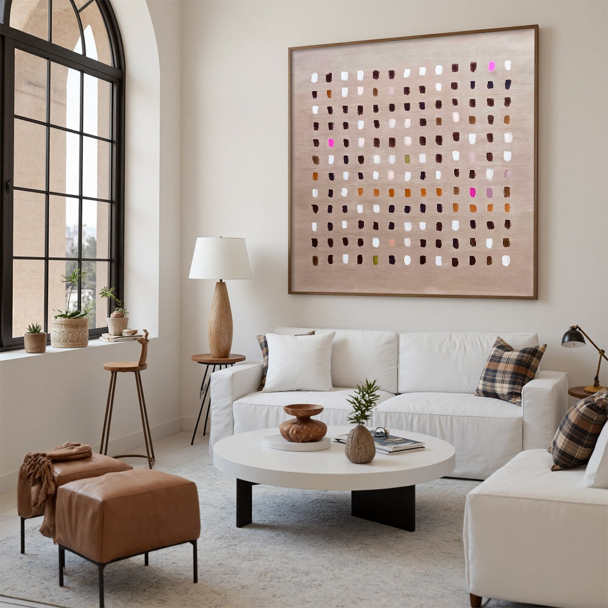 EARTHEN ECHOES Minimalist Abstract Grid Oil Painting - Image 5