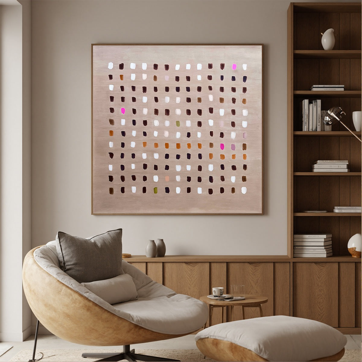EARTHEN ECHOES Minimalist Abstract Grid Oil Painting - Image 4