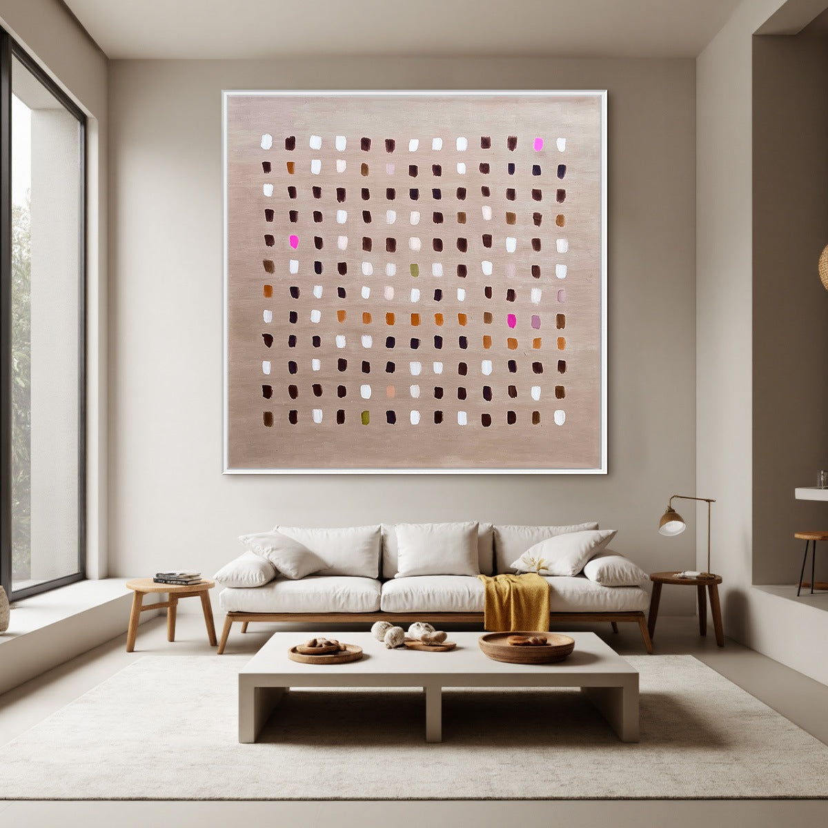 EARTHEN ECHOES Minimalist Abstract Grid Oil Painting - Image 2