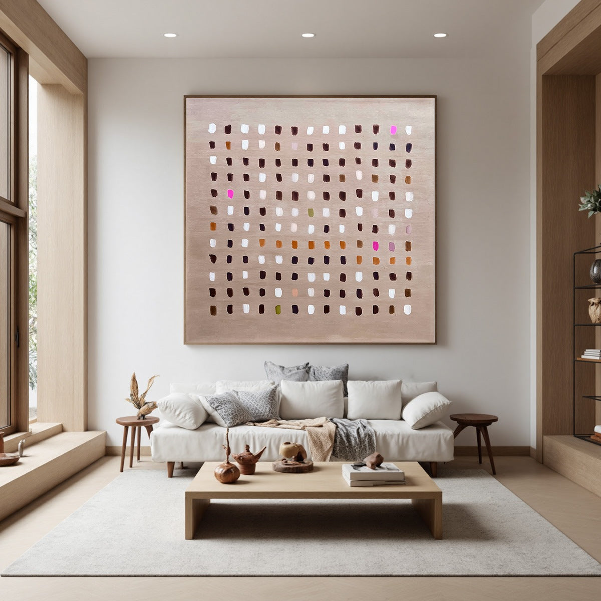 EARTHEN ECHOES Minimalist Abstract Grid Oil Painting - Image 7