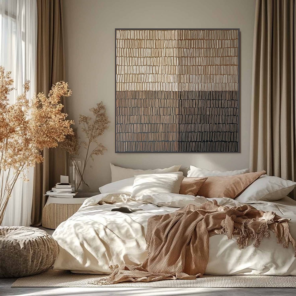 EARTHEN RHYTHM: Minimalist Textured Beige Grid Painting - Image 2