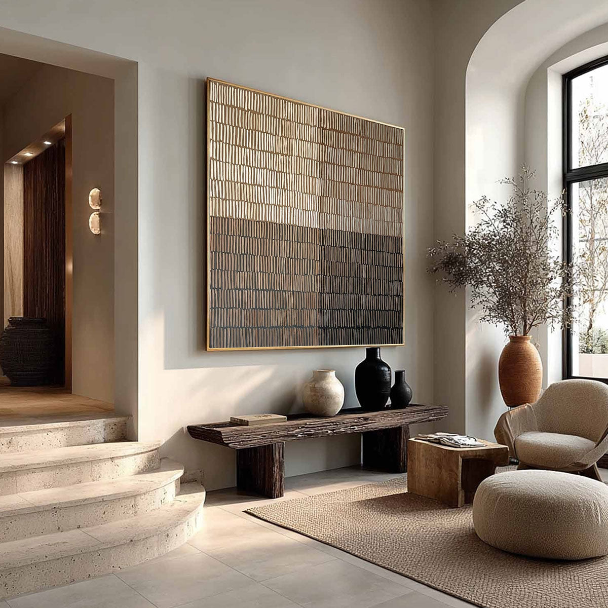 EARTHEN RHYTHM: Minimalist Textured Beige Grid Painting - Image 6