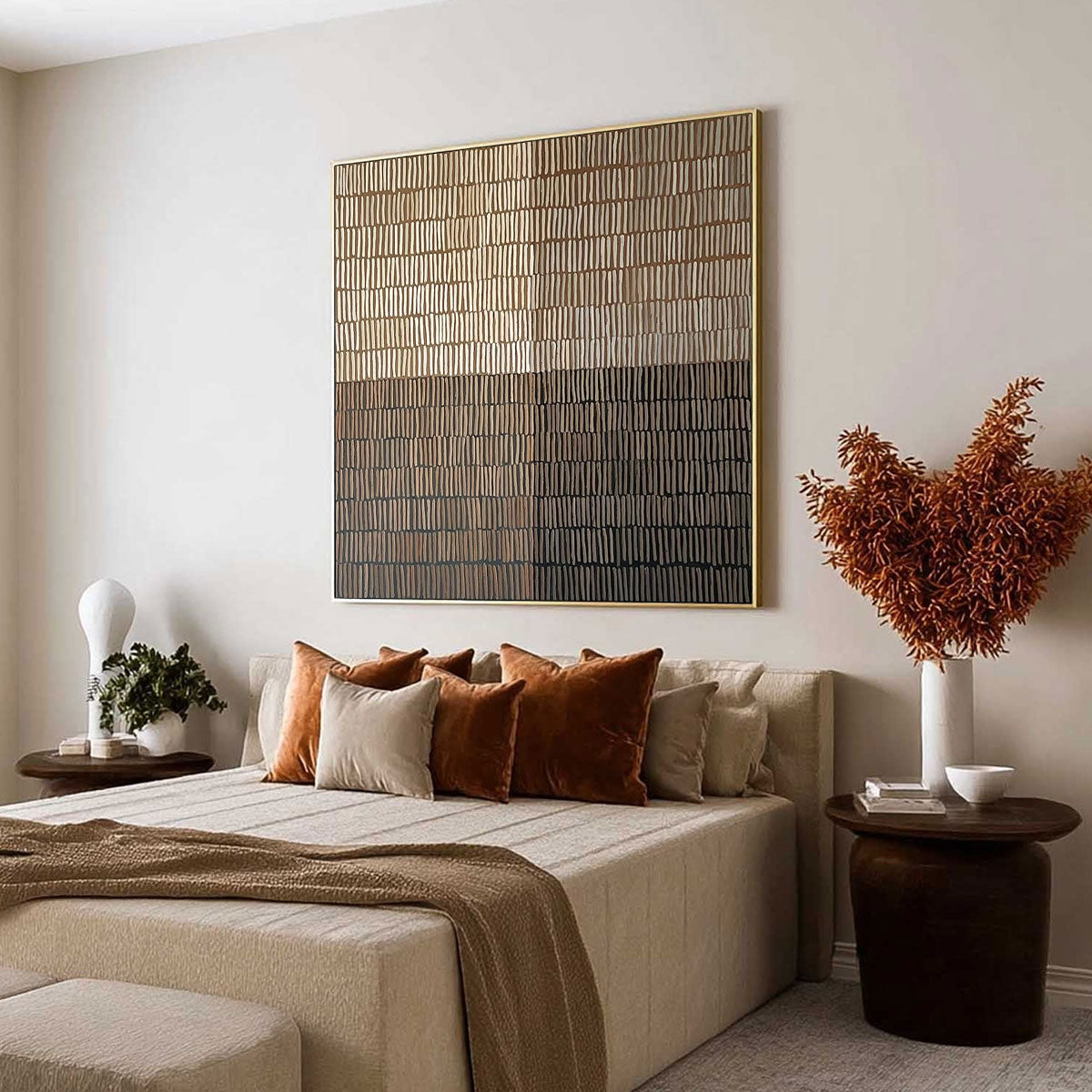 EARTHEN RHYTHM: Minimalist Textured Beige Grid Painting - Image 5