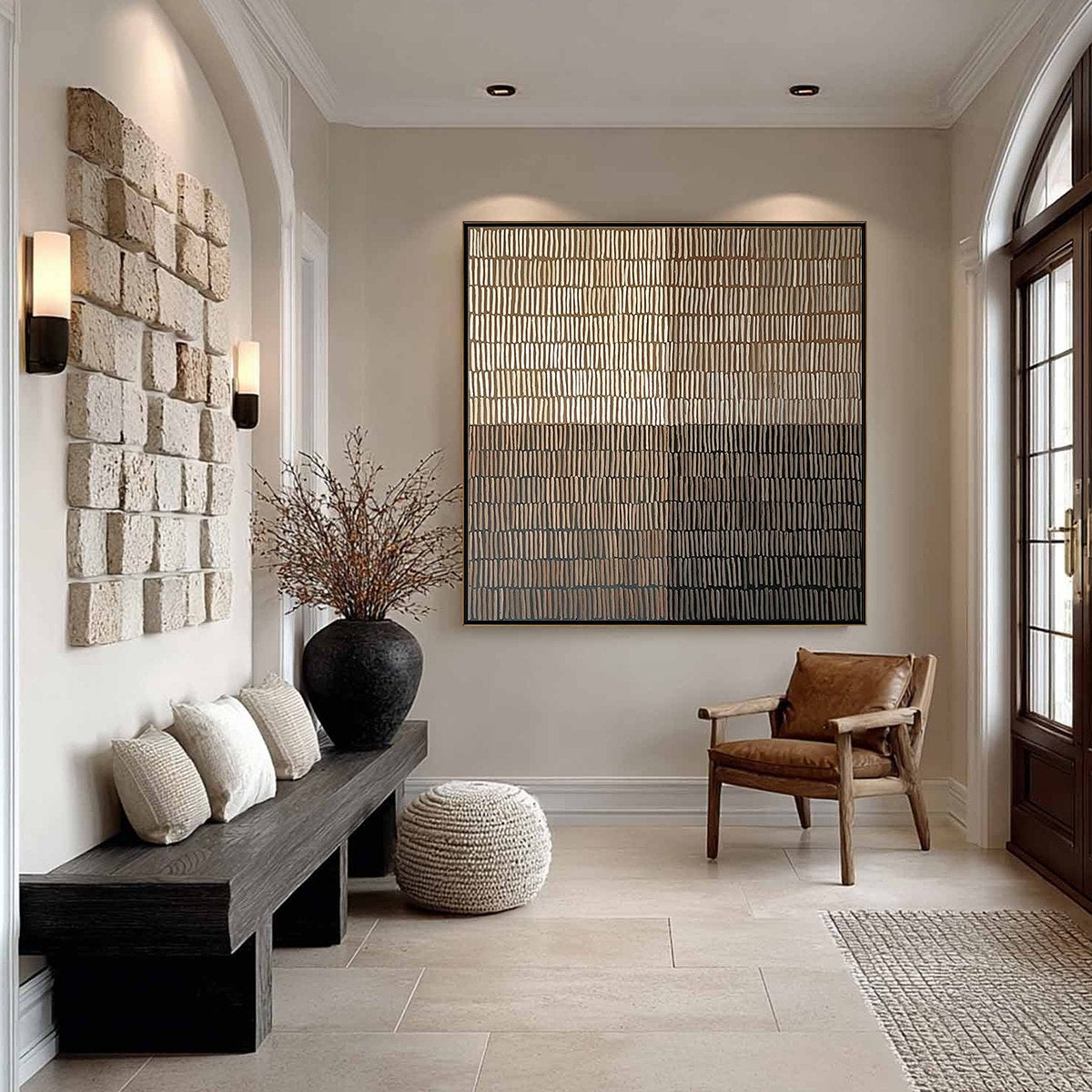 EARTHEN RHYTHM: Minimalist Textured Beige Grid Painting - Image 4