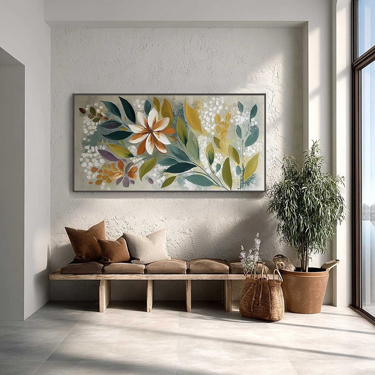EARTHLY BLOOM: Textured Abstract Floral Impasto Painting - Image 2