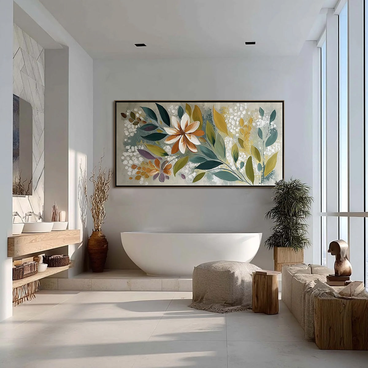 EARTHLY BLOOM: Textured Abstract Floral Impasto Painting - Image 4