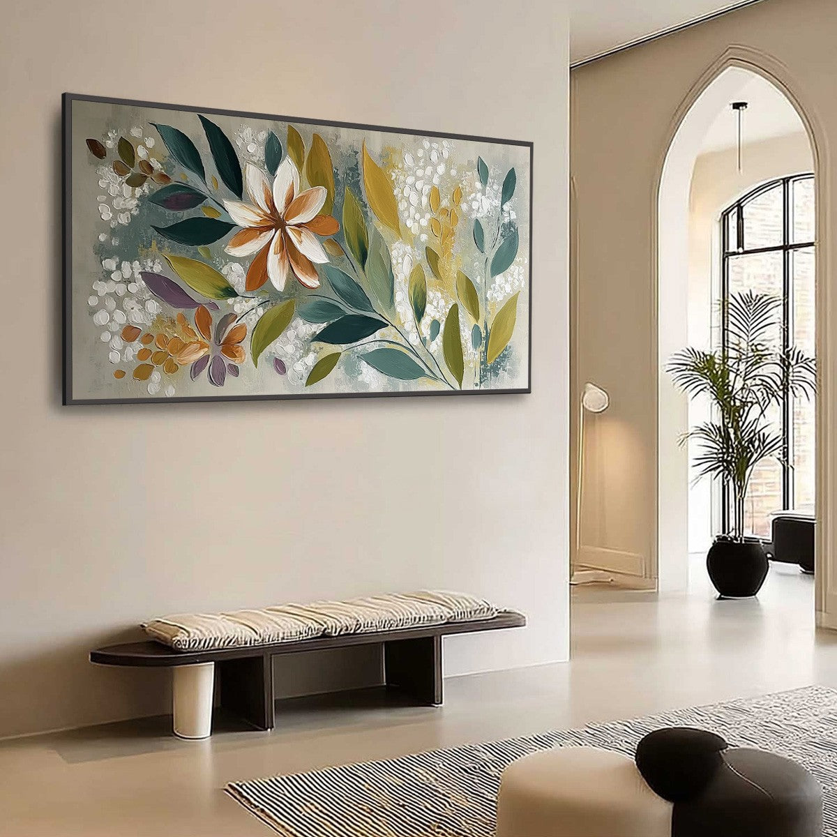 EARTHLY BLOOM: Textured Abstract Floral Impasto Painting - Image 7