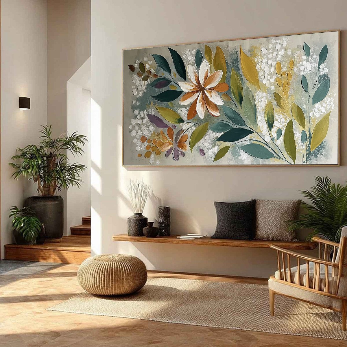 EARTHLY BLOOM: Textured Abstract Floral Impasto Painting - Image 8