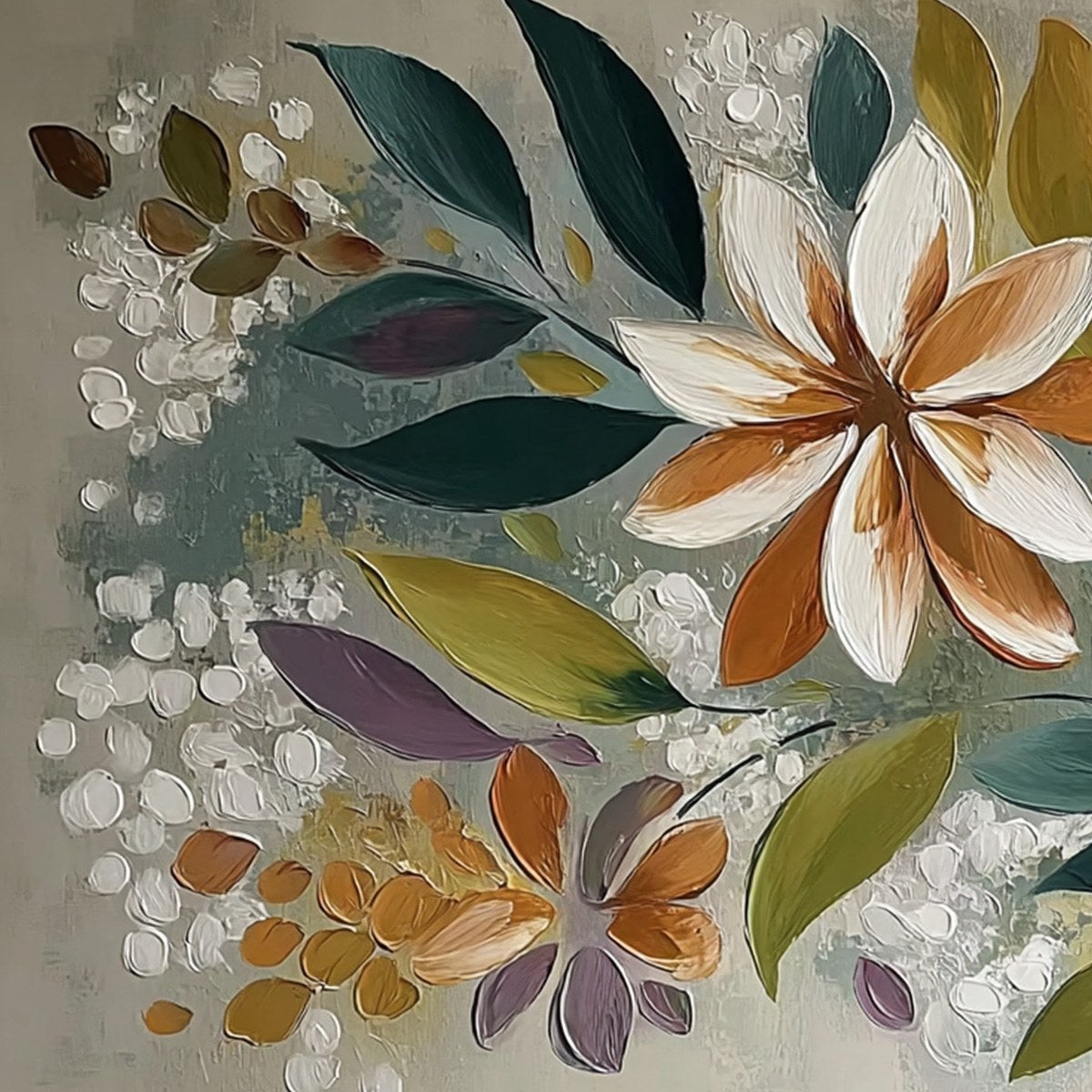 EARTHLY BLOOM: Textured Abstract Floral Impasto Painting - Image 3