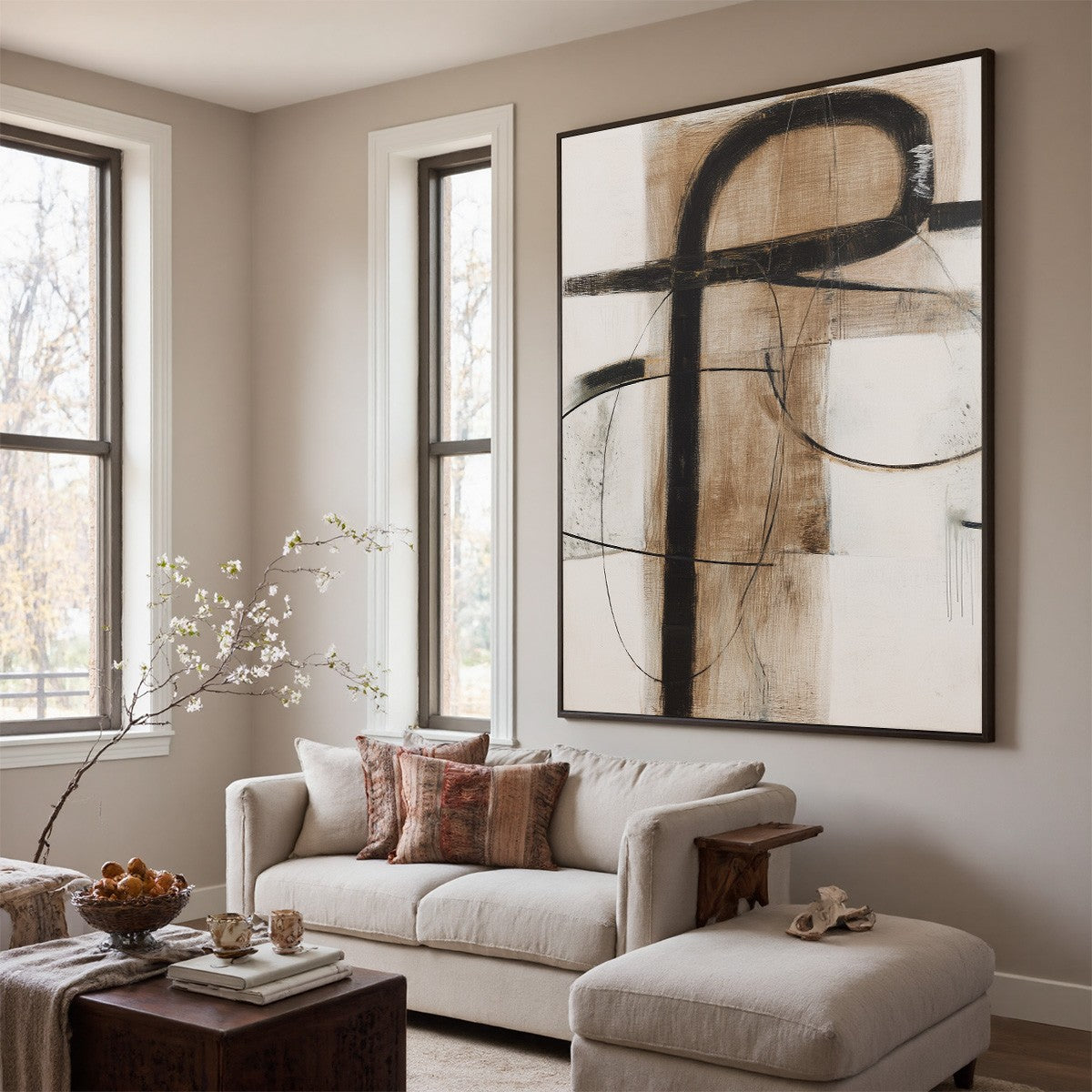 EARTHY ABSTRACT: Minimalist Abstract Oil Painting in Browns - Image 3