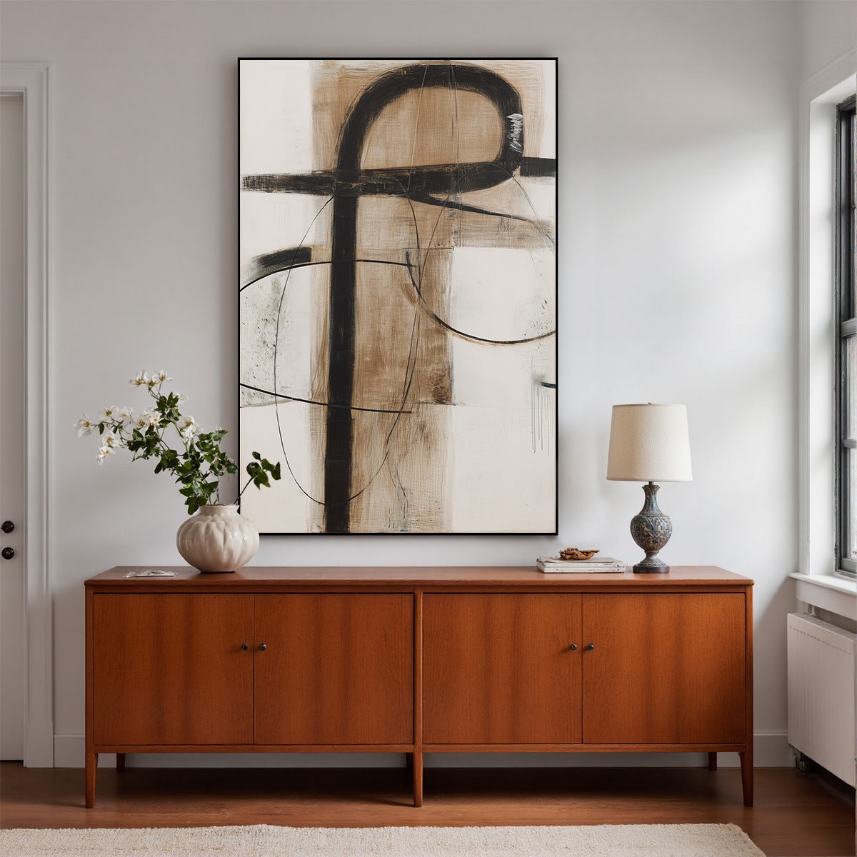 EARTHY ABSTRACT: Minimalist Abstract Oil Painting in Browns - Image 4