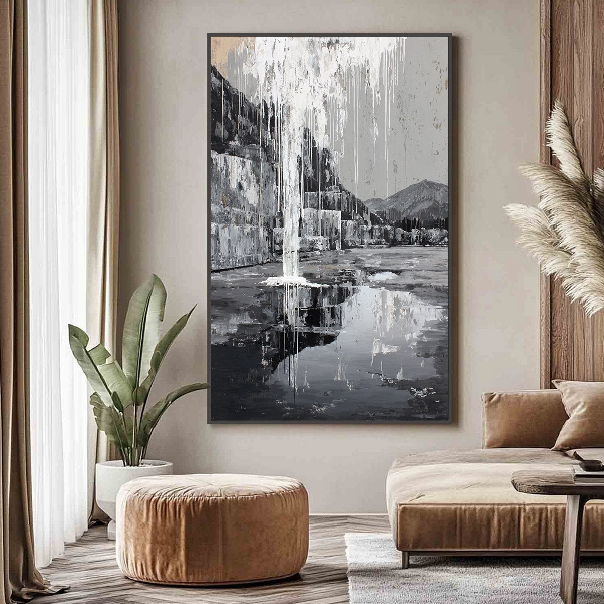 ECHO CHAMBER: Monochromatic Industrial Abstract Landscape Painting - Image 2