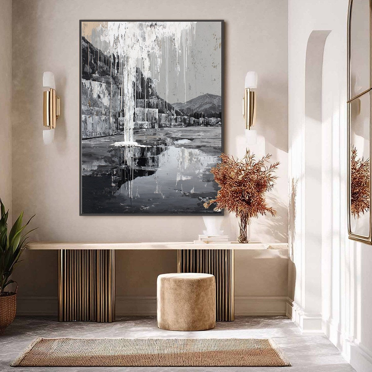 ECHO CHAMBER: Monochromatic Industrial Abstract Landscape Painting - Image 4