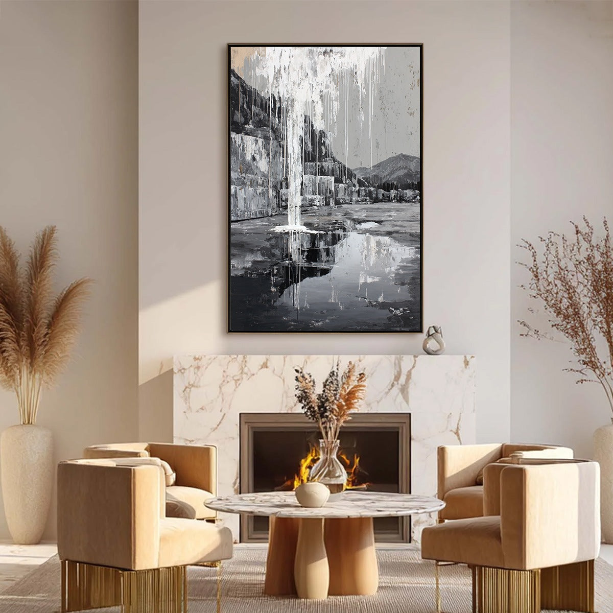 ECHO CHAMBER: Monochromatic Industrial Abstract Landscape Painting - Image 6