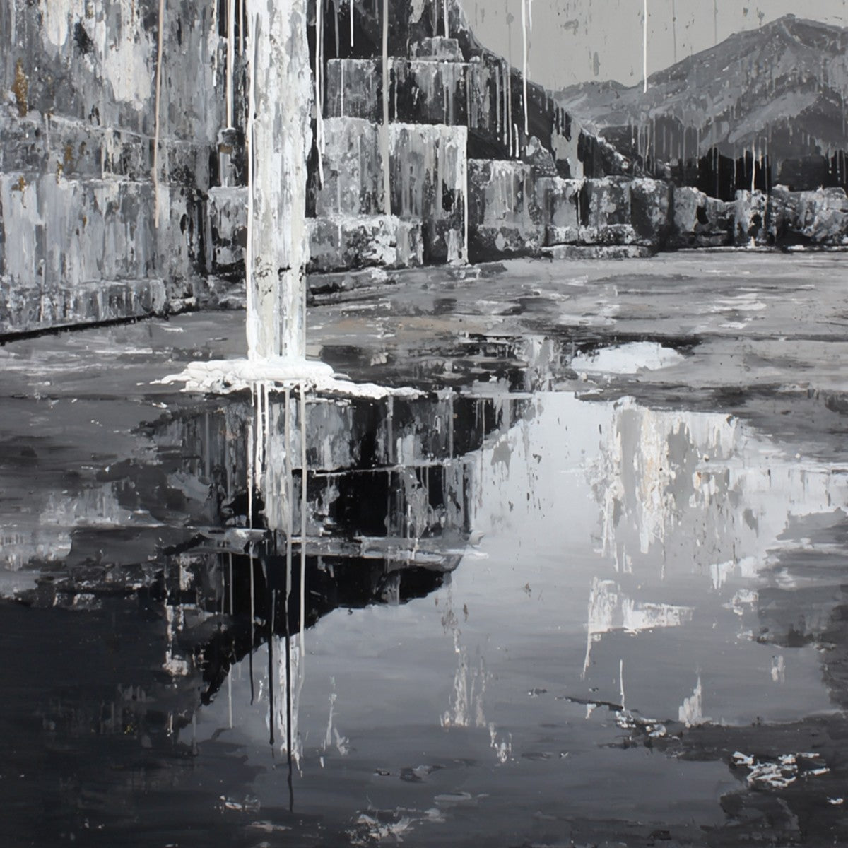 ECHO CHAMBER: Monochromatic Industrial Abstract Landscape Painting - Image 3