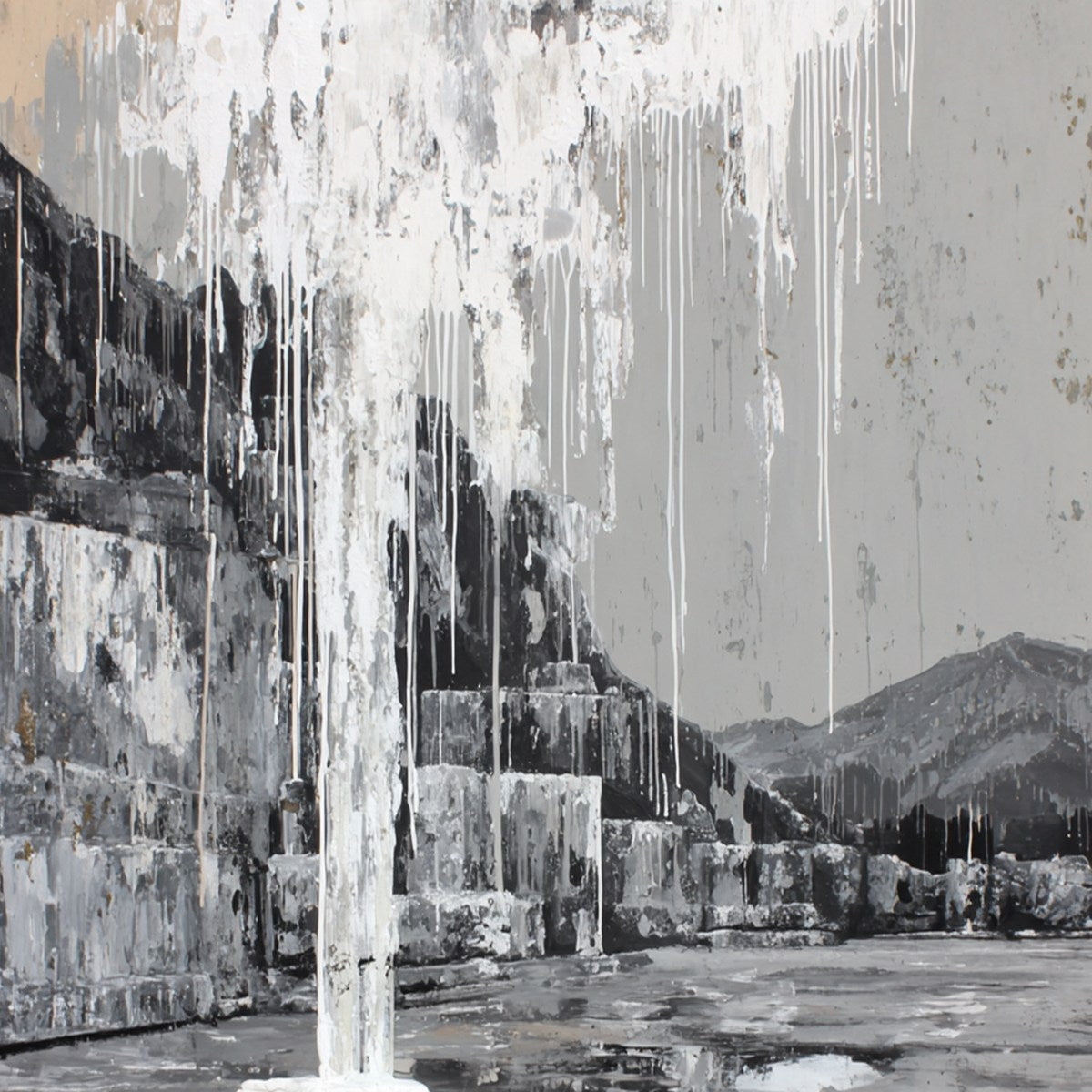 ECHO CHAMBER: Monochromatic Industrial Abstract Landscape Painting - Image 5