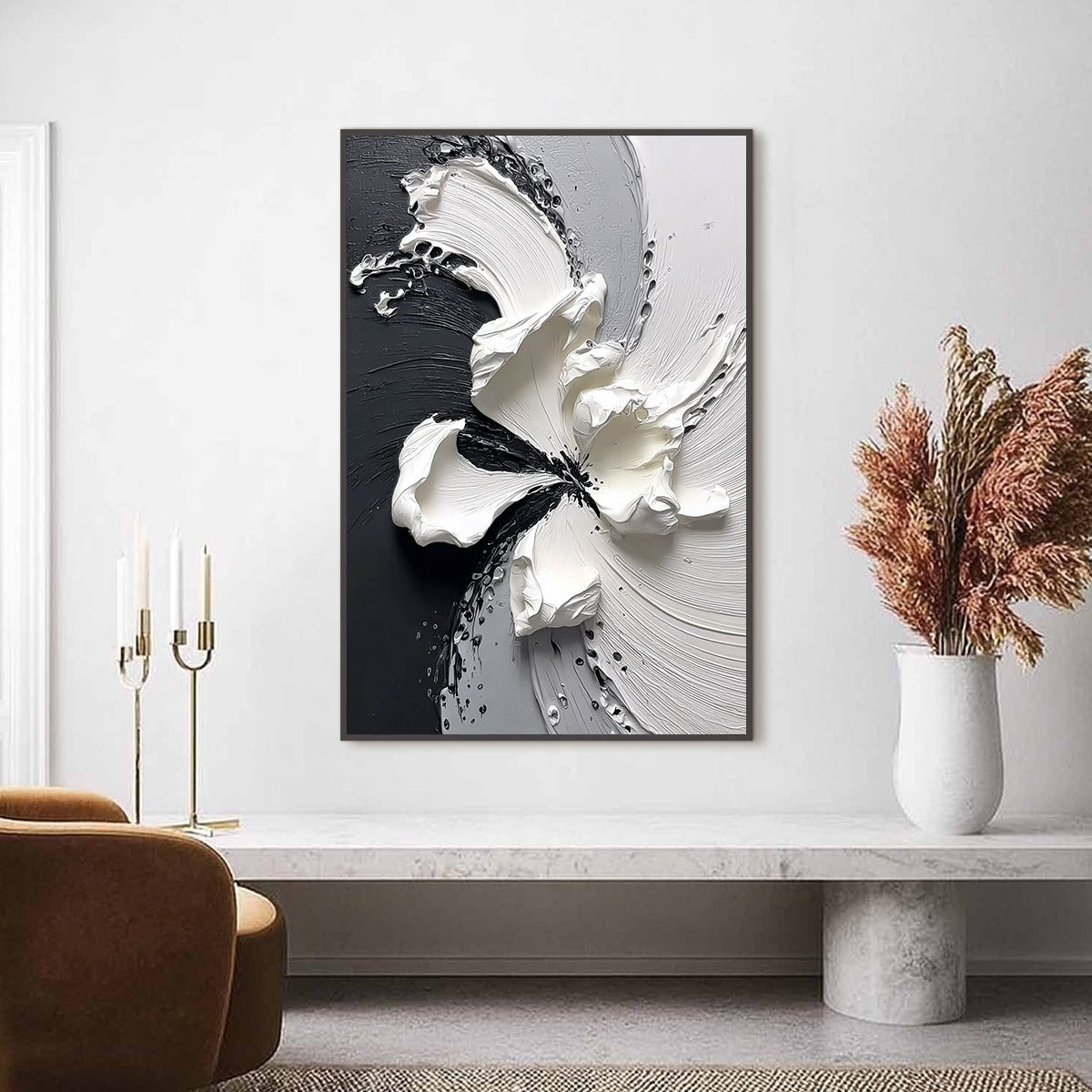 ECHOES IN WHITE: Textured Wabi-Sabi Abstract Floral Wall Art - Image 2