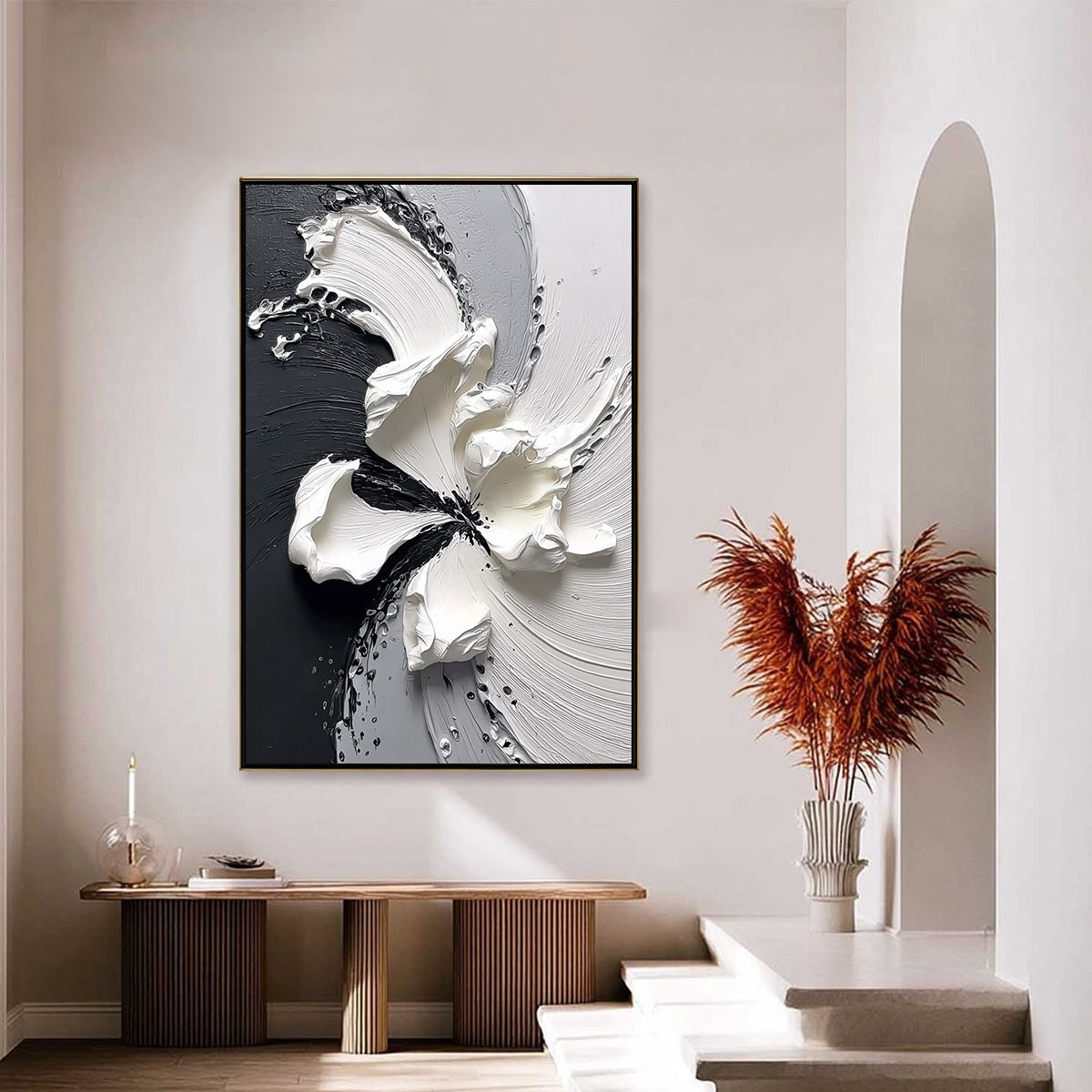 ECHOES IN WHITE: Textured Wabi-Sabi Abstract Floral Wall Art - Image 4