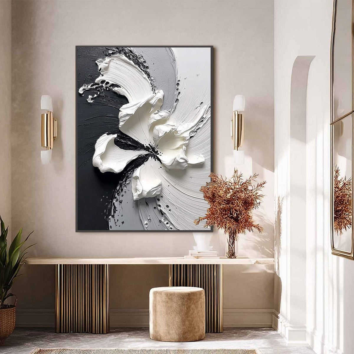 ECHOES IN WHITE: Textured Wabi-Sabi Abstract Floral Wall Art - Image 6