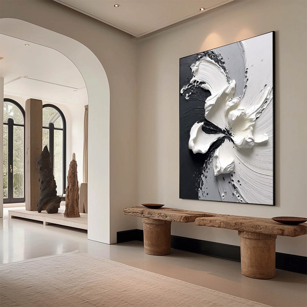 ECHOES IN WHITE: Textured Wabi-Sabi Abstract Floral Wall Art - Image 7